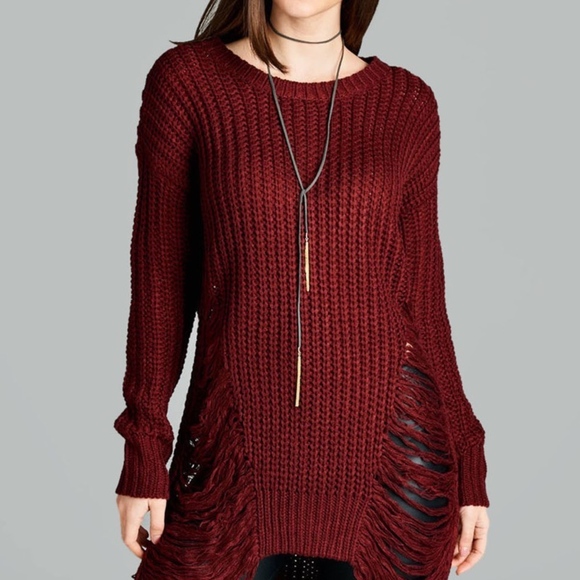 Frayed Round Neck Sweater in charcoal - Picture 5 of 5